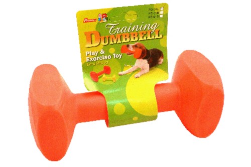 Bright neon nylon dumbbell for dogs, 17.5cm, durable for tugging and fetching, ideal for training and active play.