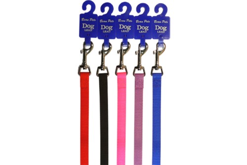 Durable red nylon dog lead, 15mm wide and 120cm long, perfect for medium to large breeds during walks and adventures.