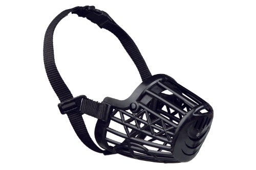 Trixie Plastic Muzzle XS for small dogs, 14cm snout circumference, adjustable nylon strap, perfect for vet visits and walks.