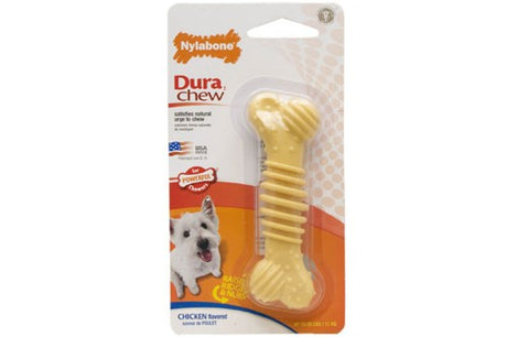 Durable dog chew toy with chicken flavor for dental health, designed for small to medium dogs up to 11kg.