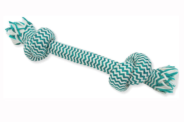 Large dog bone toy with dental floss made from beeswax and mint for fresh breath and tartar control during playtime.