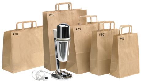 Eco-friendly natural paper gift bags with flat handles, sturdy design, perfect for retail or crafts, 25 units, 300x240x100mm.
