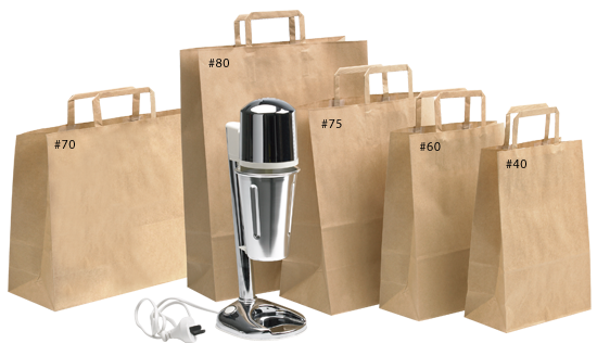 Eco-friendly natural paper gift bags with flat handles, sturdy design, perfect for retail or crafts, 25 units, 300x240x100mm.