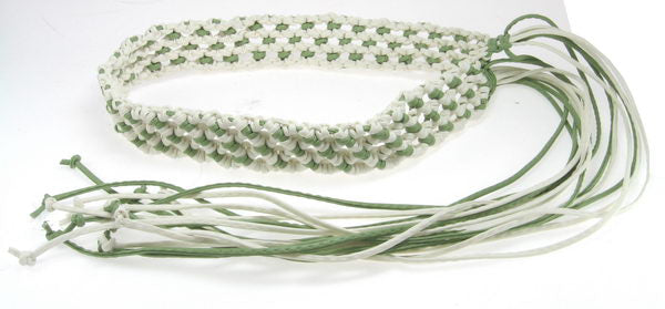 Stylish green woven belt featuring intricate texture, adjustable length, perfect for casual or formal outfits.