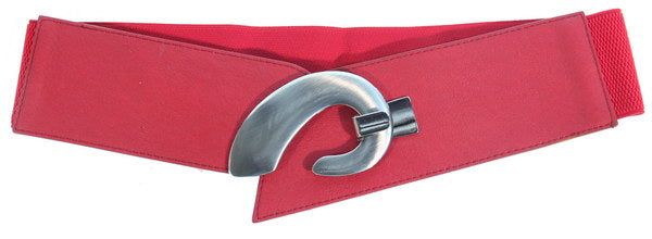 Koru Buckle Stretch Red Belt in Large size, featuring a unique buckle design for versatile, stylish wear.