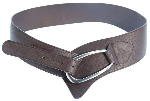 Brown imitation leather belt with oval buckle, 90cm, perfect for casual and formal outfits. Elegant and versatile accessory.