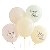 Colorful Ginger Ray Hey Bunny Balloon Bundle featuring 'Happy Easter' and polka dot designs, perfect for festive celebrations.