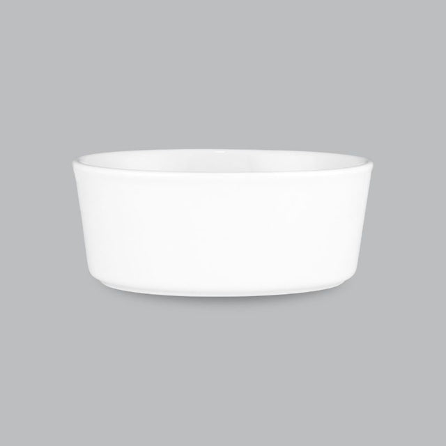 Oval white porcelain pie dish from Wilkie Brothers, 240ml capacity, oven and microwave safe, perfect for baking and serving.