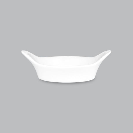 Stylish 6x2cm round sauce dish in white new bone porcelain, perfect for sauces and dips, dishwasher and oven safe.