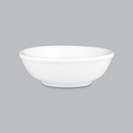 Round white sauce dish made of new bone porcelain, 7x2.5cm, perfect for serving sauces, dips, and appetizers.