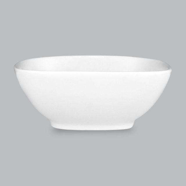 Elegant 10cm square bowl made from new bone porcelain, perfect for serving snacks, salads, and desserts; dishwasher safe.