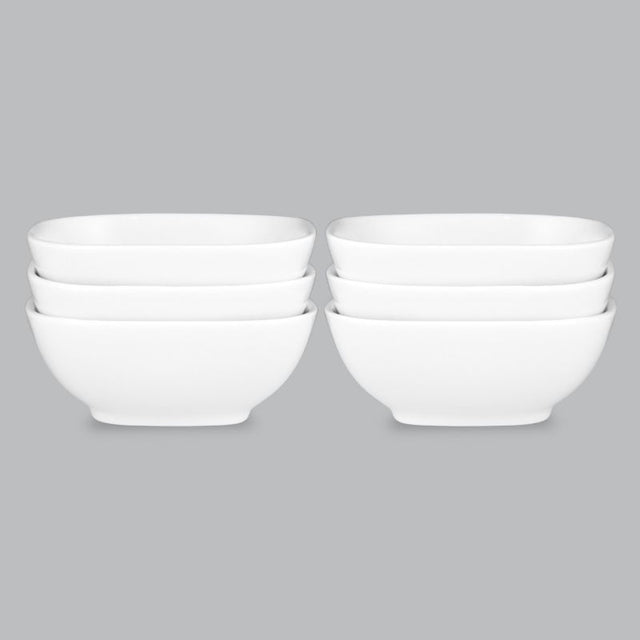 Elegant set of 6 square bowls (10cm) in high-quality new bone porcelain, ideal for serving dishes and effortless maintenance.