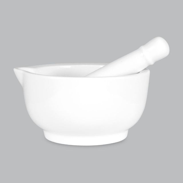 Elegant 12cm mortar and pestle made of durable new bone porcelain, perfect for grinding spices and herbs in style.