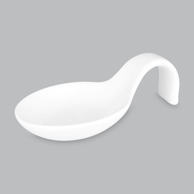 Elegant 10cm taster spoon in high-quality white new bone porcelain, perfect for serving, tasting, and garnishing.