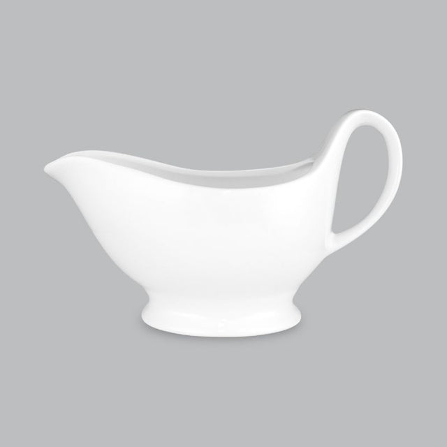 Elegant 400ml gravy boat in white new bone porcelain, perfect for serving sauces, oven, microwave, and dishwasher safe.