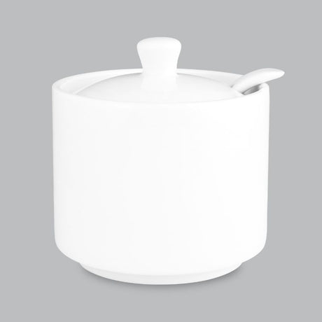 Elegant 240ml sugar bowl in new bone porcelain, durable and dishwasher safe, ideal for stylish kitchen and dining.