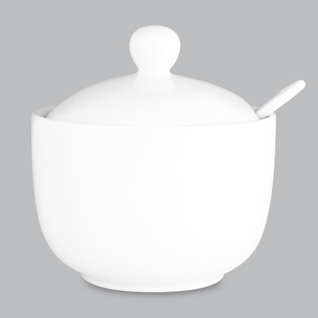 Stylish 400ml Jumbo Sugar Bowl in white new bone porcelain, perfect for contemporary dining and easy cleanup.