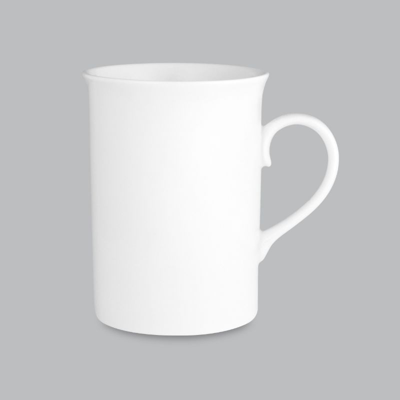 Elegant 250ml English mug by Wilkie Brothers in classic white new bone porcelain, ideal for hot drinks and easy to maintain.