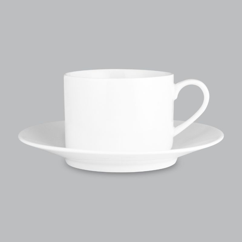 Elegant Strt Cup & Saucer 250ml in new bone porcelain, perfect for tea, durable, and dishwasher, microwave, oven safe.