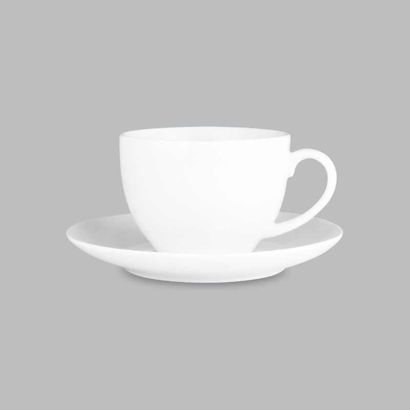 Elegant 280ml cup and saucer set made from durable new bone porcelain, perfect for tea and coffee.