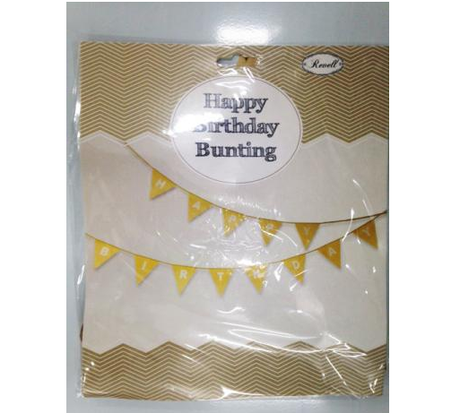 Happy Birthday Bunting in natural color, featuring thick paper flags on fabric rope, perfect for rustic-themed celebrations.