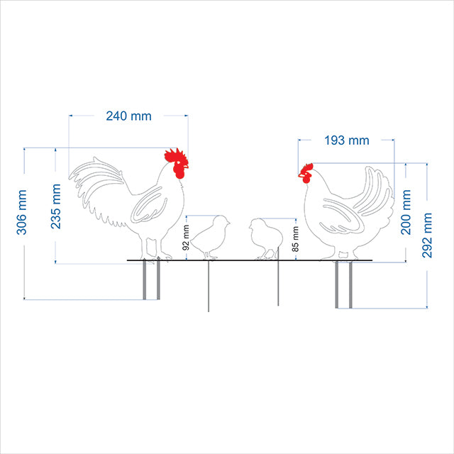 Charming Chicken Family garden stakes made of durable ACM, perfect for decorating flower beds and potted plants.