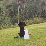 Whimsical garden stakes featuring a cat and dog design, made of durable ACM and acrylic for vibrant outdoor decor.