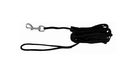 Lightweight 10m black dog tracking leash for safe, controlled outdoor adventures and training. Durable with a comfortable grip.