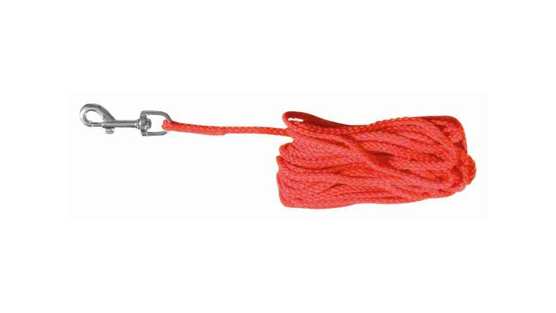 Vibrant red dog tracking leash, 10m long and 5mm wide, ensuring safety and freedom for outdoor adventures.