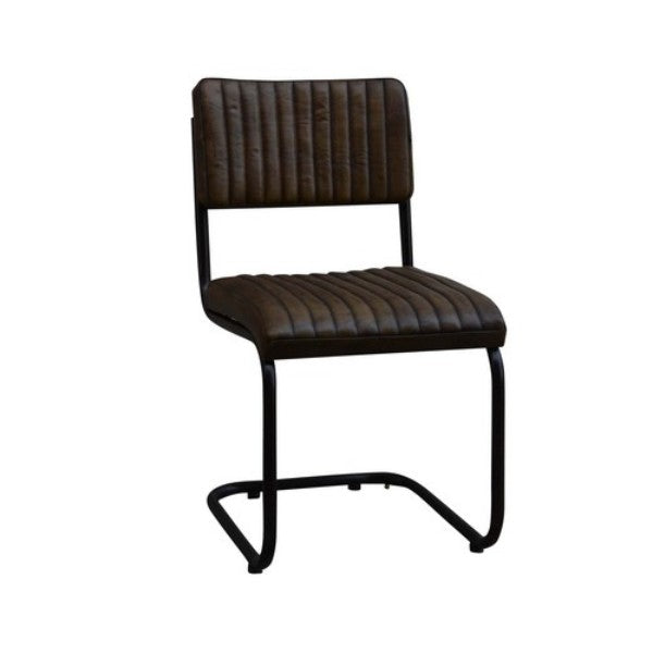 Elegant leather dining chair (84cm) with mid-century modern design, foam-filled seat, and robust metal frame for durability.