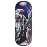 Stylish glasses case featuring Lisa Parker's 'Guidance' wolf design, includes cleaning cloth and metallic logo.