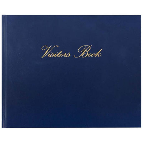 Collins Visitors Book VB625 in navy, 232x188mm, with 64 leaves for elegant guest entries and messages.