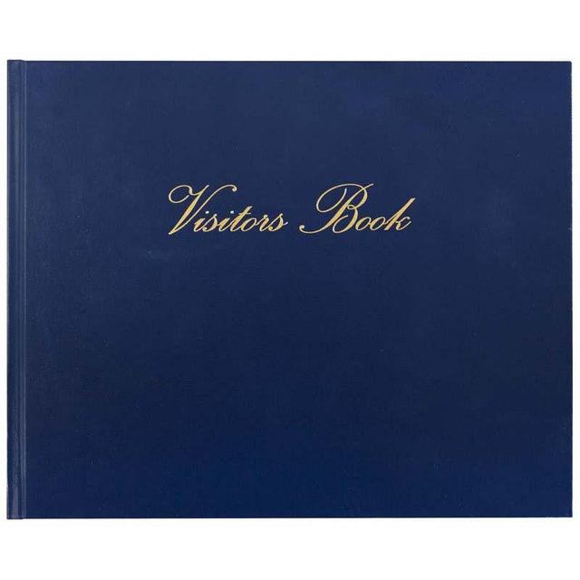 Collins Visitors Book VB625 in navy, 232x188mm, with 64 leaves for elegant guest entries and messages.