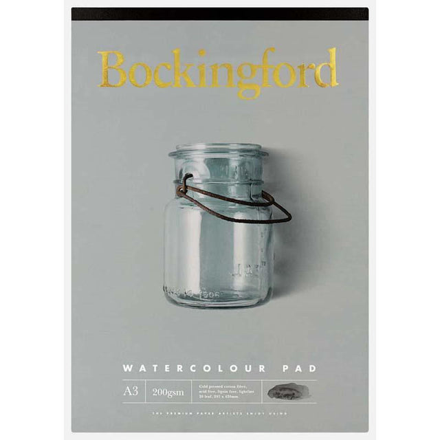 Bockingford A3 watercolour pad with 200gsm, 20 cold-pressed sheets, ideal for vibrant watercolor art.