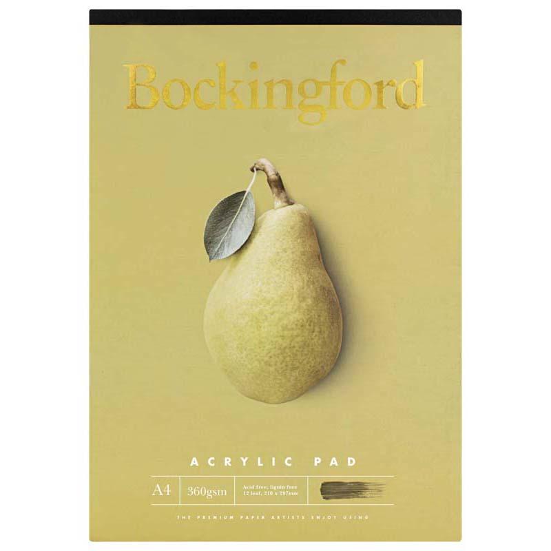 Bockingford A4 acrylic pad with 12 natural white rough leaves, 360gsm, ideal for vibrant and durable artwork.