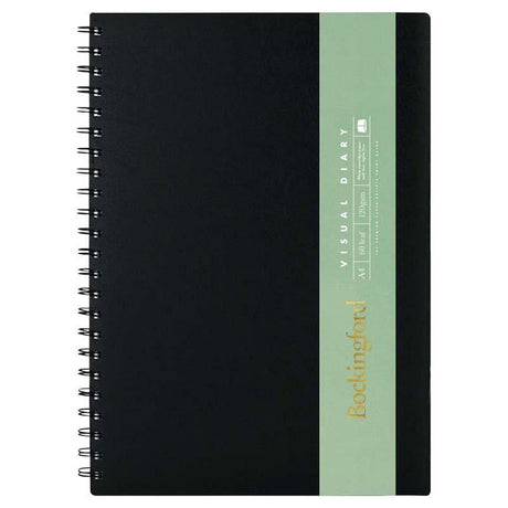 Bockingford A4 Diary with 60 acid-free pages, ideal for sketching, drawing, and painting; spiral-bound for easy use.