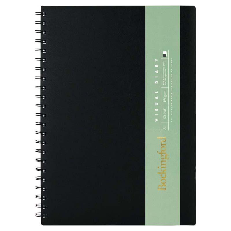 A4 visual diary with alternating white and black 120gsm pages, spiral-bound for artists and professionals.