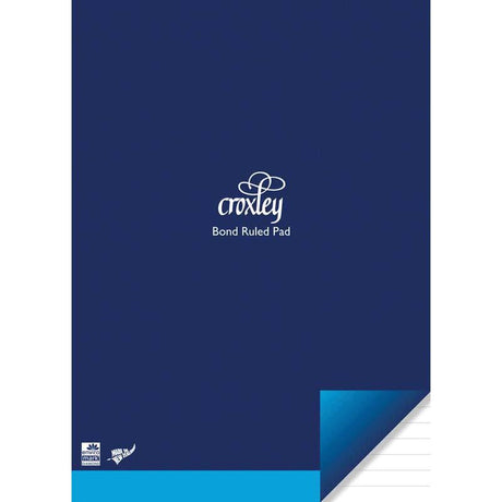 Croxley ruled notebook in navy, 222x159mm, 45 leaves of smooth 57 GSM paper for clear, structured writing.