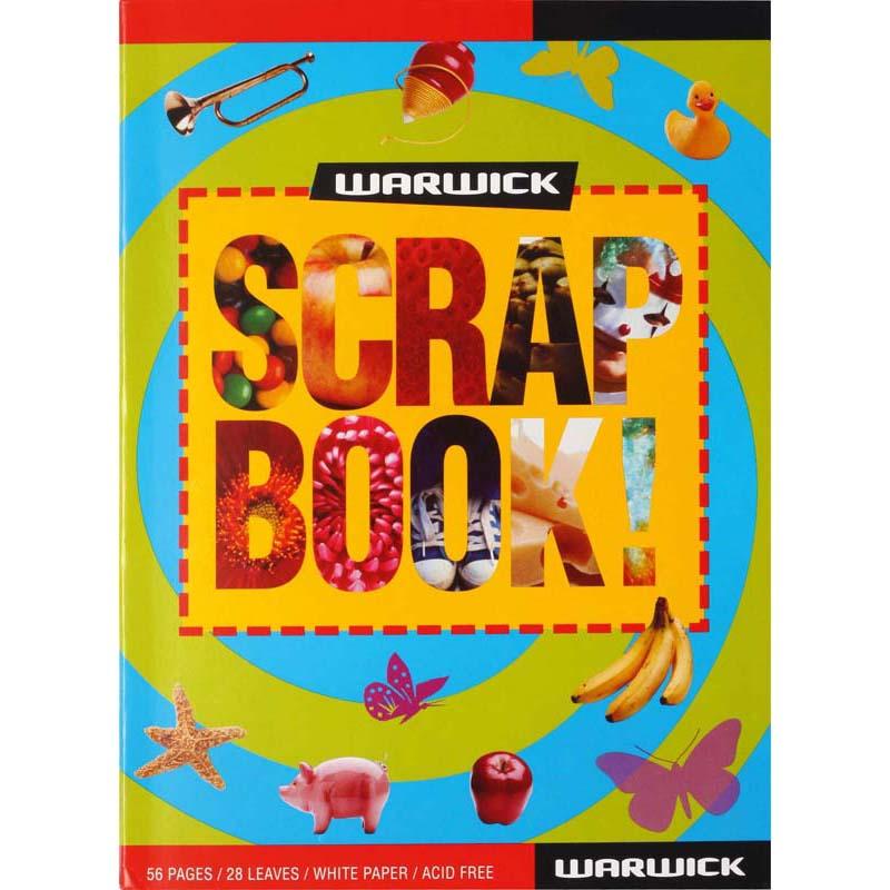 Warwick scrapbook with 28 leaves of acid-free blank pages and assorted vibrant covers for creative projects.