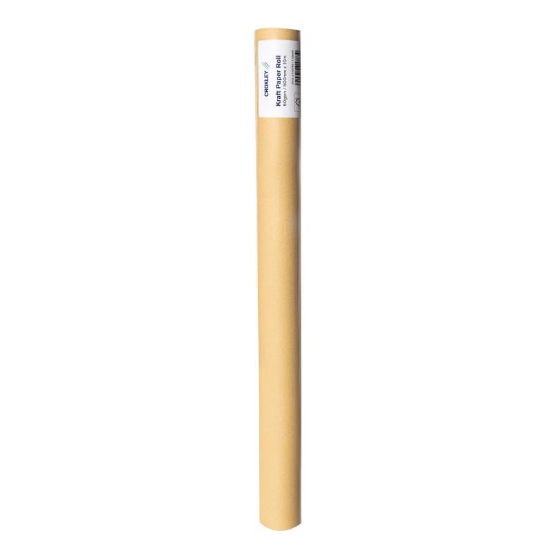 Croxley Kraft Wrap roll, 500mm x 10m, eco-friendly 60gsm paper, perfect for packaging gifts and everyday items.