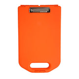 Hi Vis orange A4 clipboard with weatherproof durability, metal clip, and pen compartment for organization on the go.