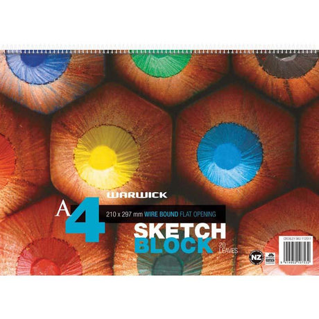 Warwick A4 Spiral Sketch Pad with 20 premium 120gsm leaves, ideal for diverse artistic techniques and easy page turning.