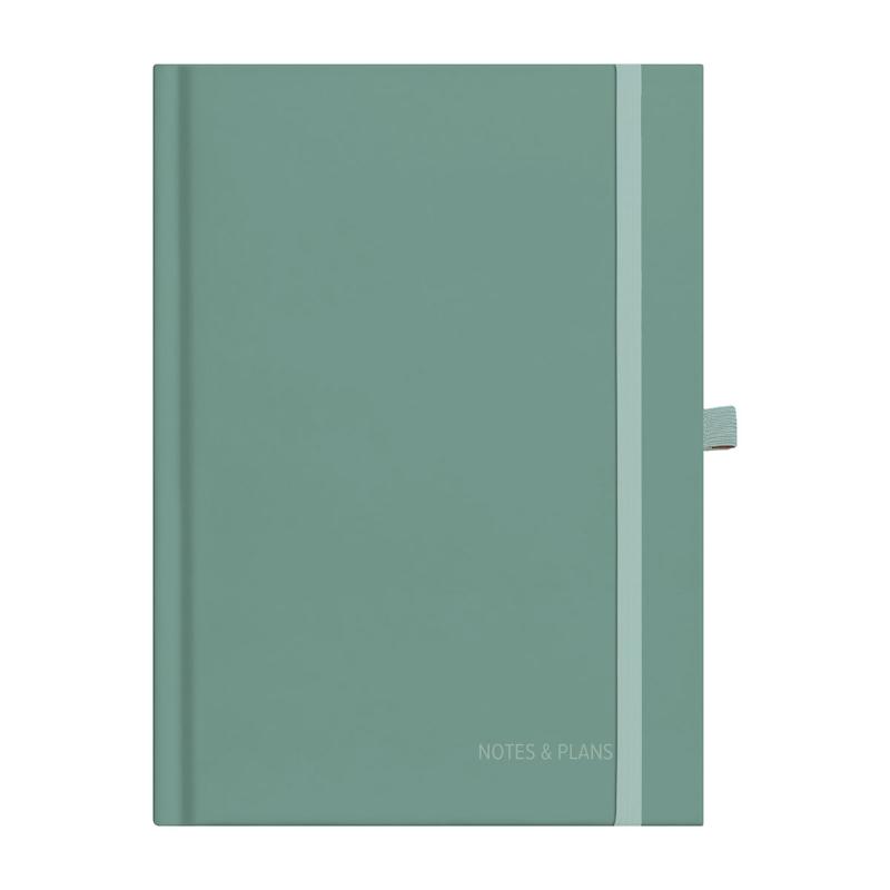 Sage green A5 undated diary featuring customizable day-to-page layout, durable casebound cover, and century calendar.