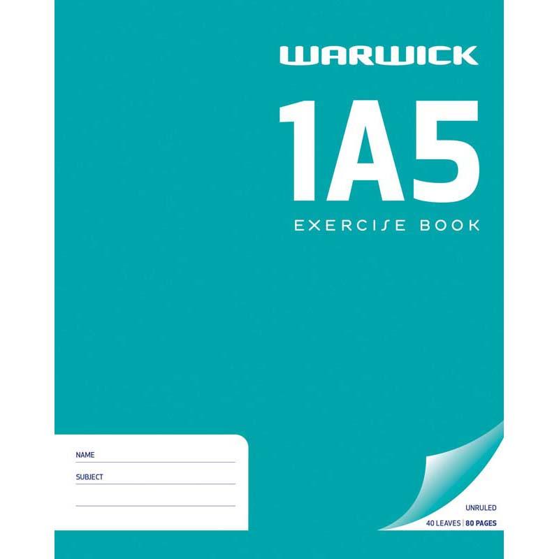 Green Warwick Exercise Book 1A5 with 40 unruled leaves, measuring 255x205mm, perfect for notes and sketches.