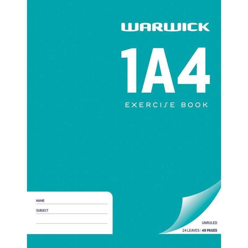 Green Warwick Exercise Book 1A4, 24 unruled leaves, ideal for sketches, notes, and creative projects, measuring 230x180mm.