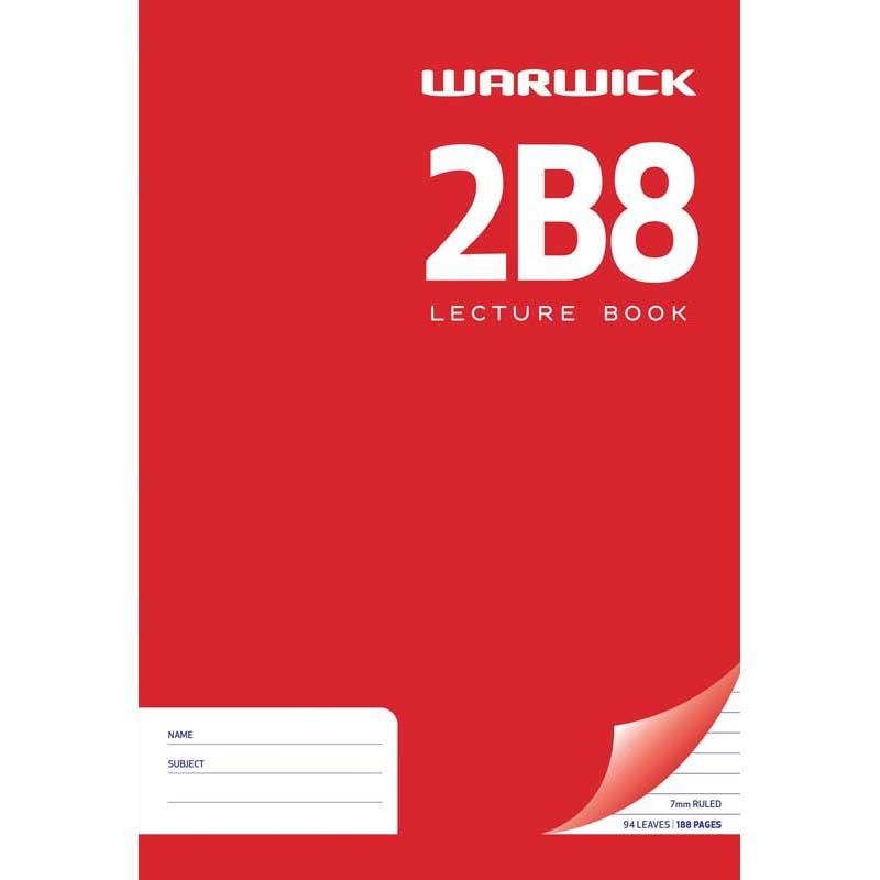 Red Warwick Lecture Book 2B8 with sturdy hardcover, 94 leaves of 7mm ruled paper for organized note-taking.