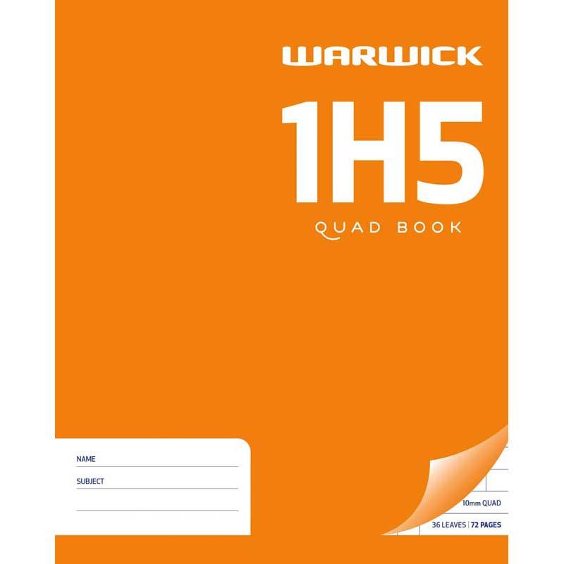 Warwick Exercise Book 1H5: 36 leaf quad notebook, 10mm squares, perfect for math, note-taking, and sketches.