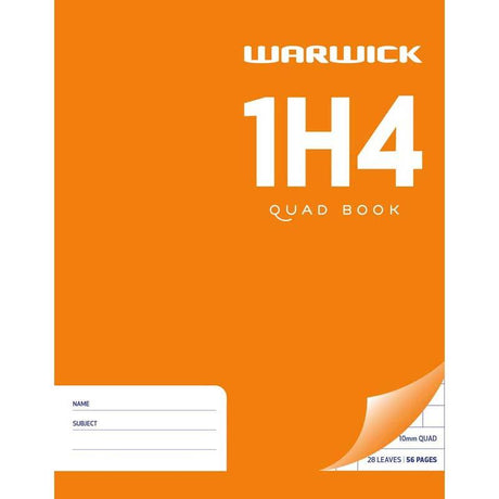 Warwick Exercise Book 1H4 with 28 durable quad pages for math, compact size, perfect for students on the go.