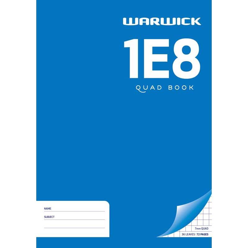 Warwick A4 quad exercise book, 36 leaves, 7mm ruling, ideal for math and technical drawing. Durable and organized.