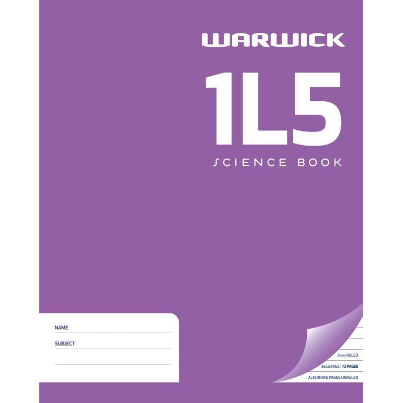 Warwick Exercise Book 1L5, 36 leaves of 7mm ruled paper, perfect for organized note-taking and creative sketching.